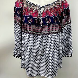 Umgee 3/4 sleeve cotton blend small peasant blouse